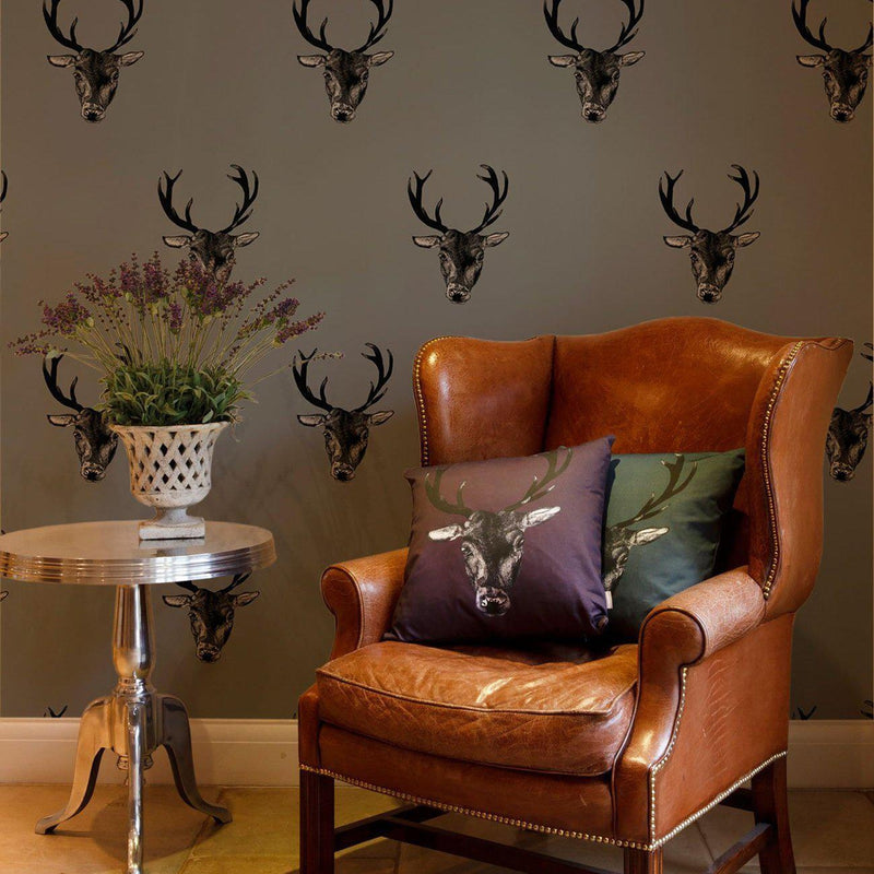 Stag Print Wallpaper - Grey - Graduate Collection