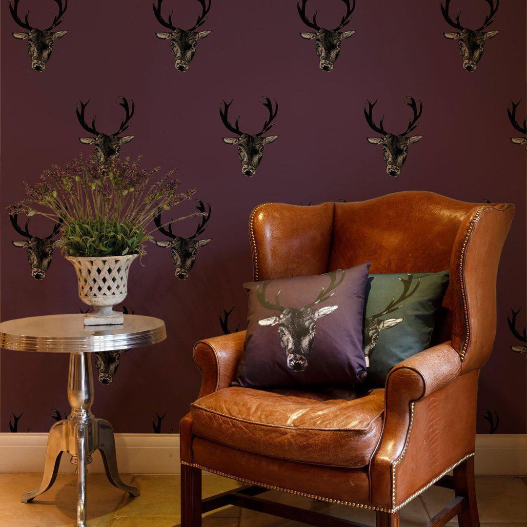 Stag Print Wallpaper - Plum - Graduate Collection