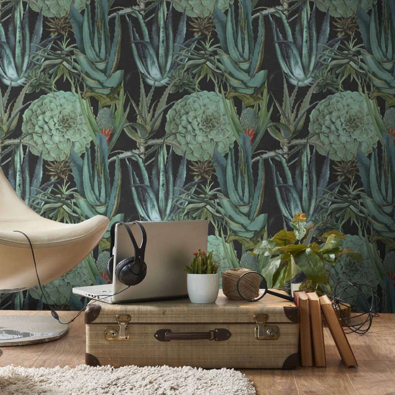 Succulentus Anthracite Wallpaper - Set of 3 Rolls - MINDTHEGAP