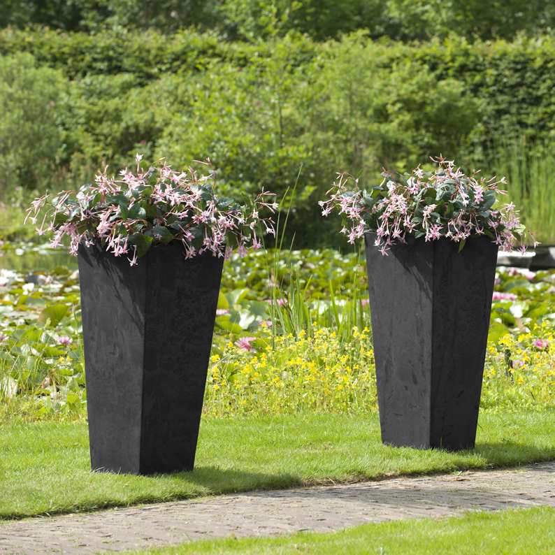 Tall Artstone Planter Vase - Black
