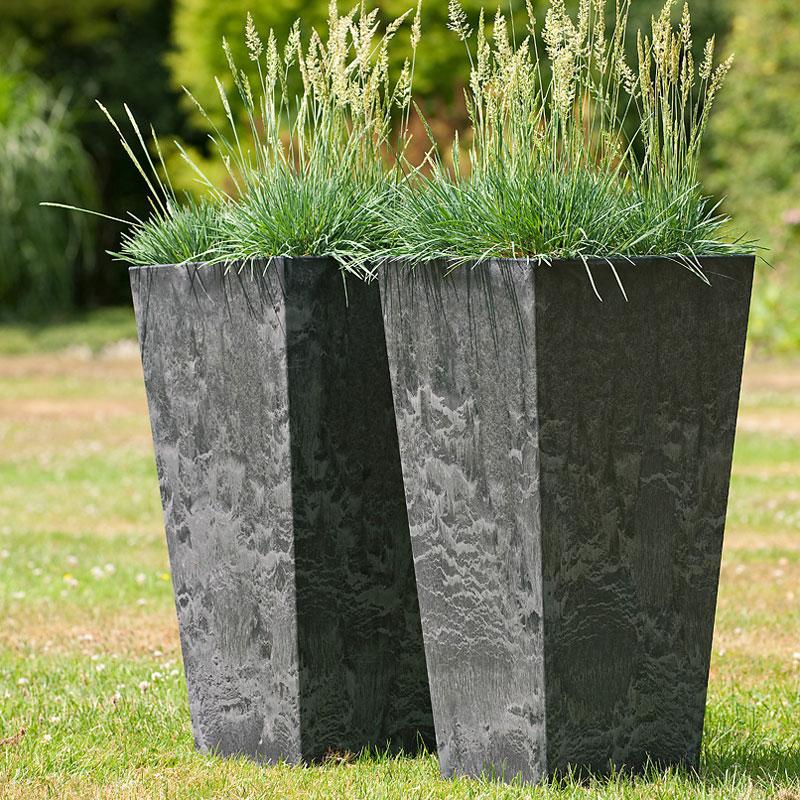 Tall Artstone Planter Vase - Black