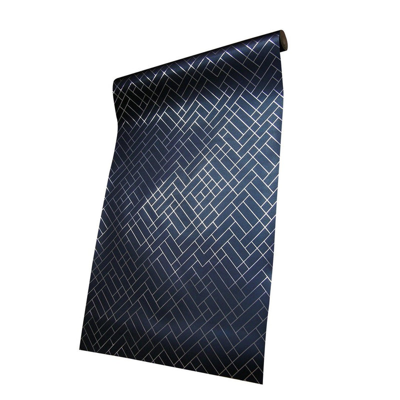 Tapet Cafe Tile Wallpaper - Navy & Silver - Erica Wakerly