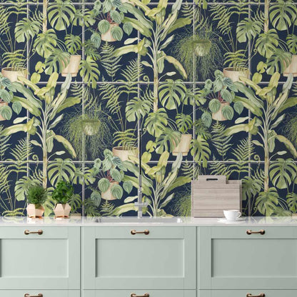 The Green House Wallpaper - Midnight Blue - Brand Mckenzie