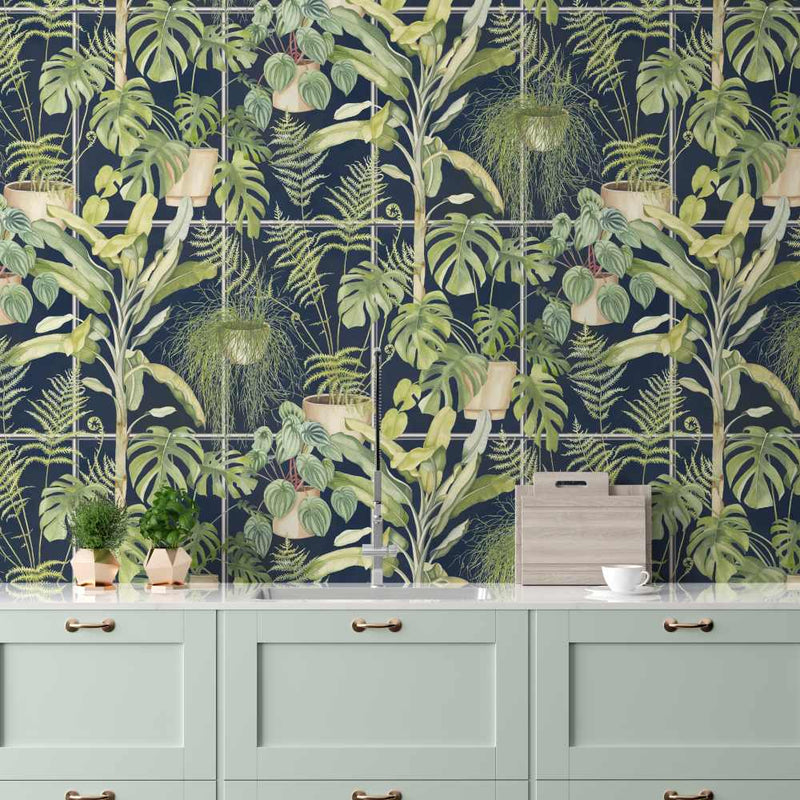 The Green House Wallpaper - Midnight Blue - Brand Mckenzie