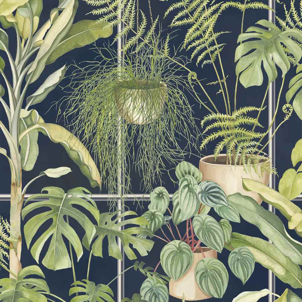 The Green House Wallpaper - Midnight Blue - Brand Mckenzie