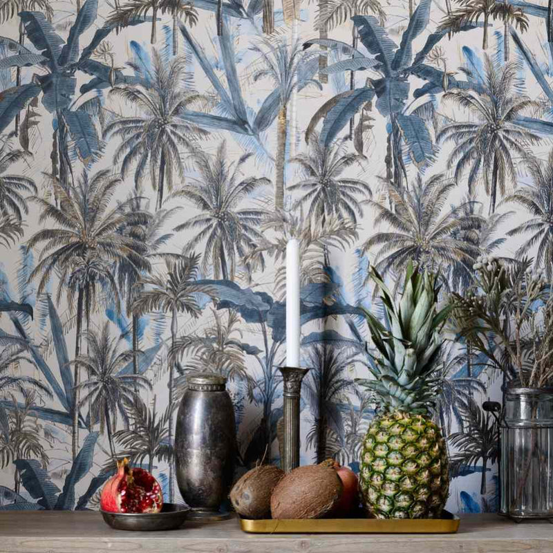 The Jungle Smoke Blue Wallpaper - Set of 3 Rolls - MINDTHEGAP