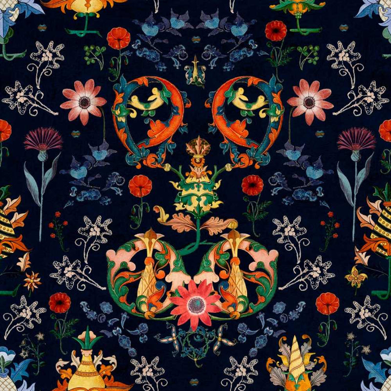 Transylvania Folk Blue Wallpaper - Set of 3 Rolls - MINDTHEGAP