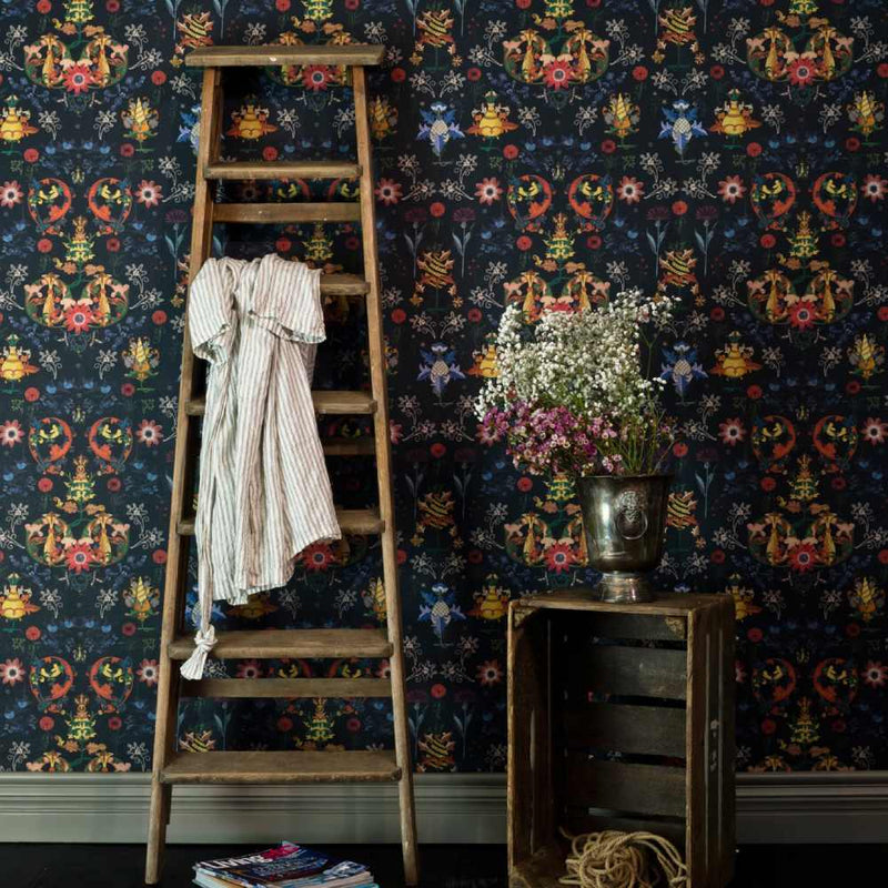 Transylvania Folk Blue Wallpaper - Set of 3 Rolls - MINDTHEGAP