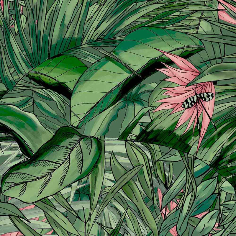 Tropical Forest Wallpaper - Dark Green & Pink - Brand Mckenzie