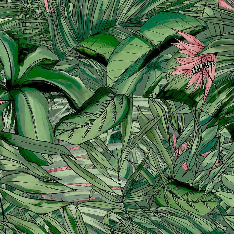 Tropical Forest Wallpaper - Dark Green & Pink - Brand Mckenzie
