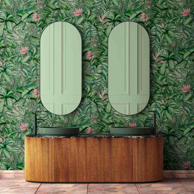 Tropical Forest Wallpaper - Dark Green & Pink - Brand Mckenzie