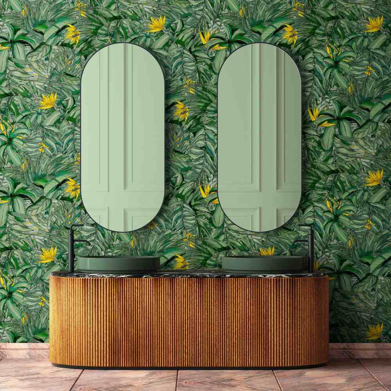 Tropical Forest Wallpaper - Dark Green & Yellow - Brand Mckenzie
