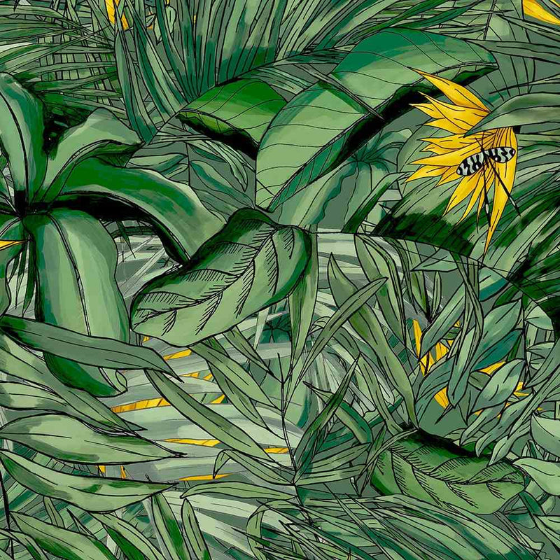 Tropical Forest Wallpaper - Dark Green & Yellow - Brand Mckenzie