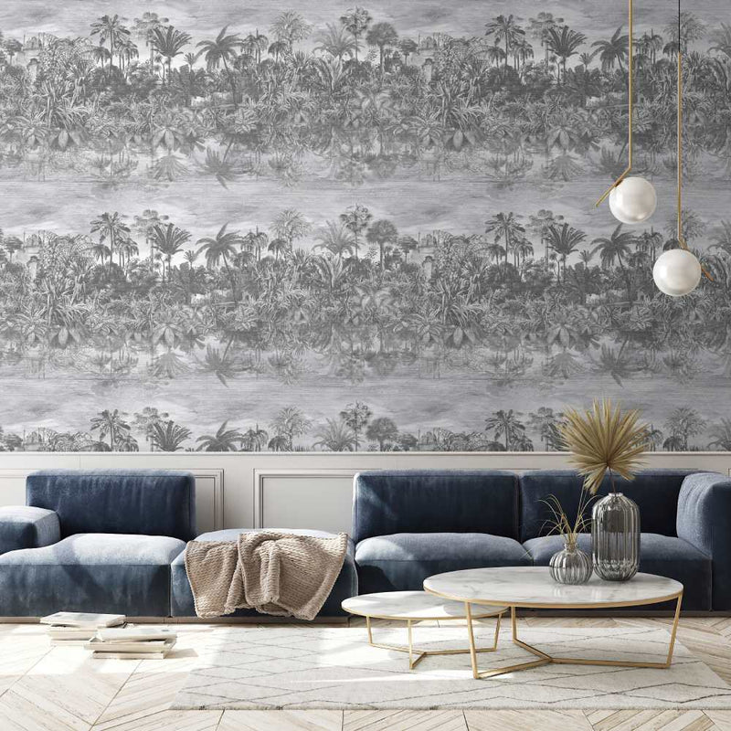 Tropical Reflections Wallpaper - Black & White - Brand Mckenzie