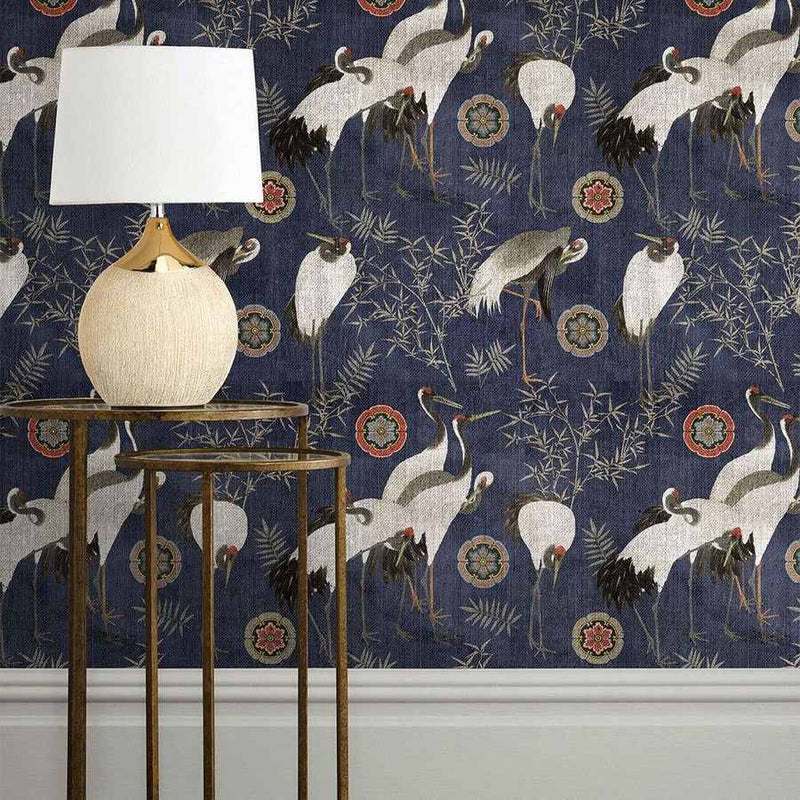 Tsuru Indigo Wallpaper - Set of 3 Rolls - MINDTHEGAP