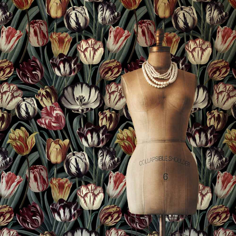 Tulipa Dark Wallpaper - Set of 3 Rolls - MINDTHEGAP