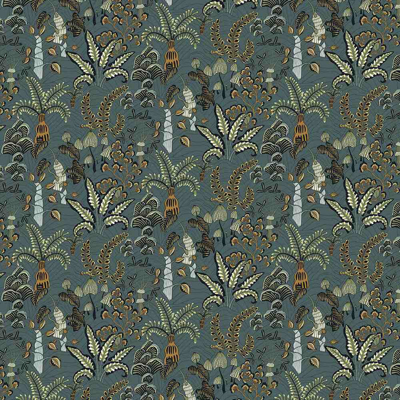 Woodland Floor Pure Linen Fabric - Petrol and Sage - Josephine Munsey