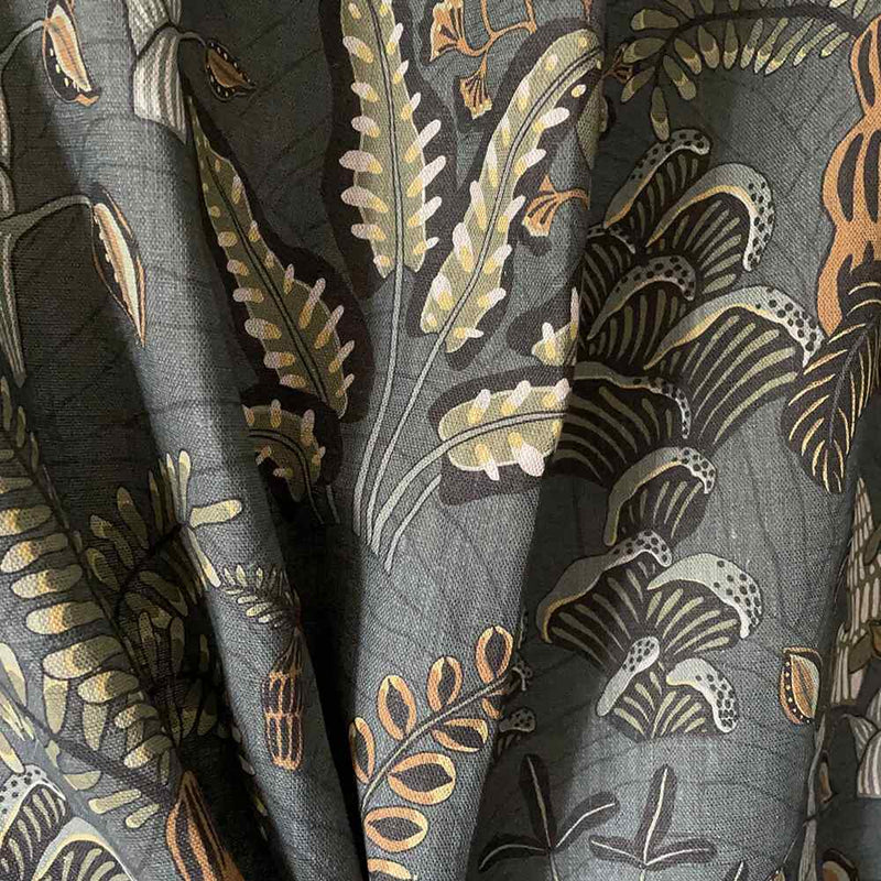 Woodland Floor Pure Linen Fabric - Petrol and Sage - Josephine Munsey