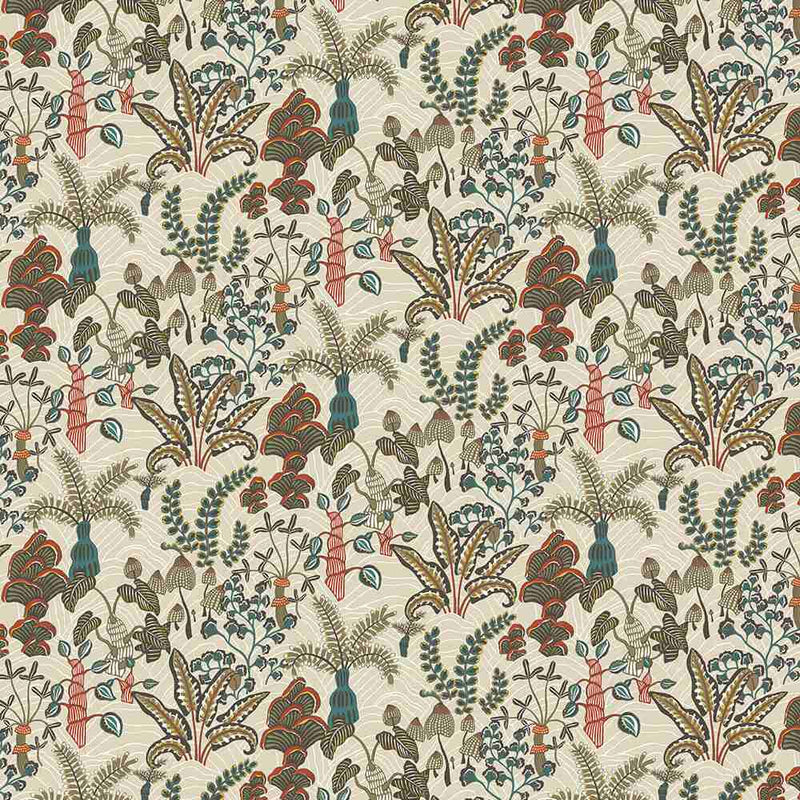 Woodland Floor Pure Linen Fabric - Stone and Teal - Josephine Munsey