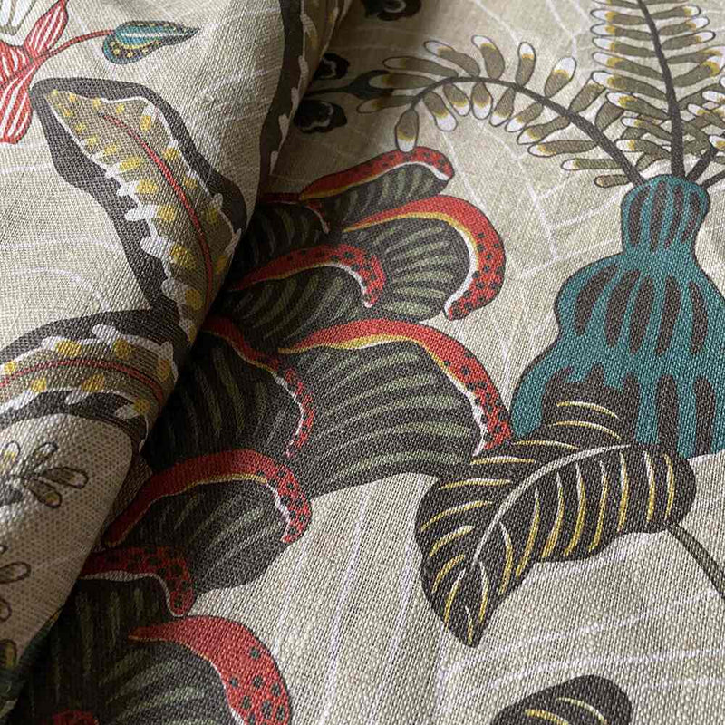 Woodland Floor Pure Linen Fabric - Stone and Teal - Josephine Munsey