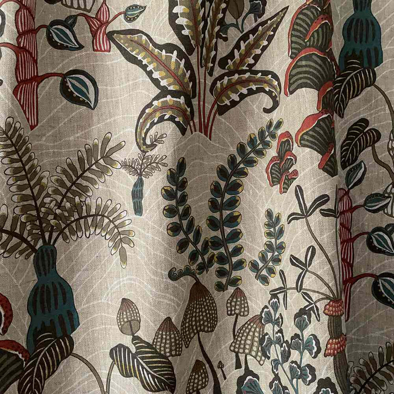 Woodland Floor Pure Linen Fabric - Stone and Teal - Josephine Munsey