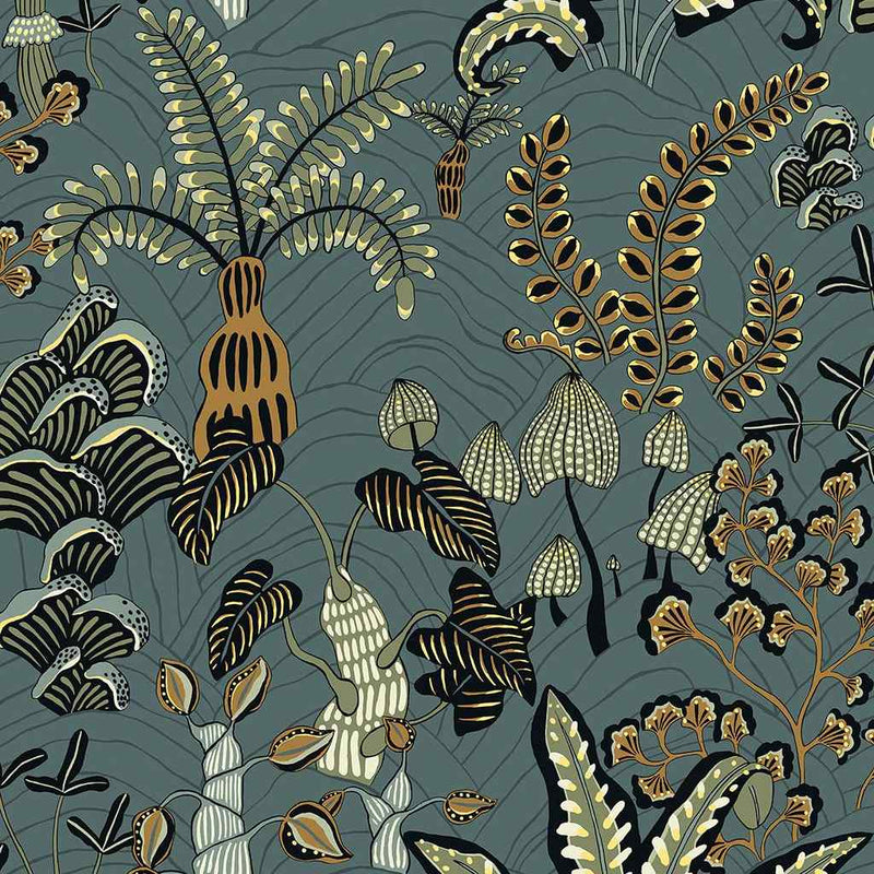 Woodland Floor Wallpaper - Petrol & Sage - Josephine Munsey