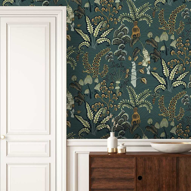 Woodland Floor Wallpaper - Petrol & Sage - Josephine Munsey
