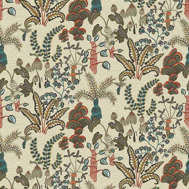 Woodland Floor Wallpaper - Stone & Teal - Josephine Munsey
