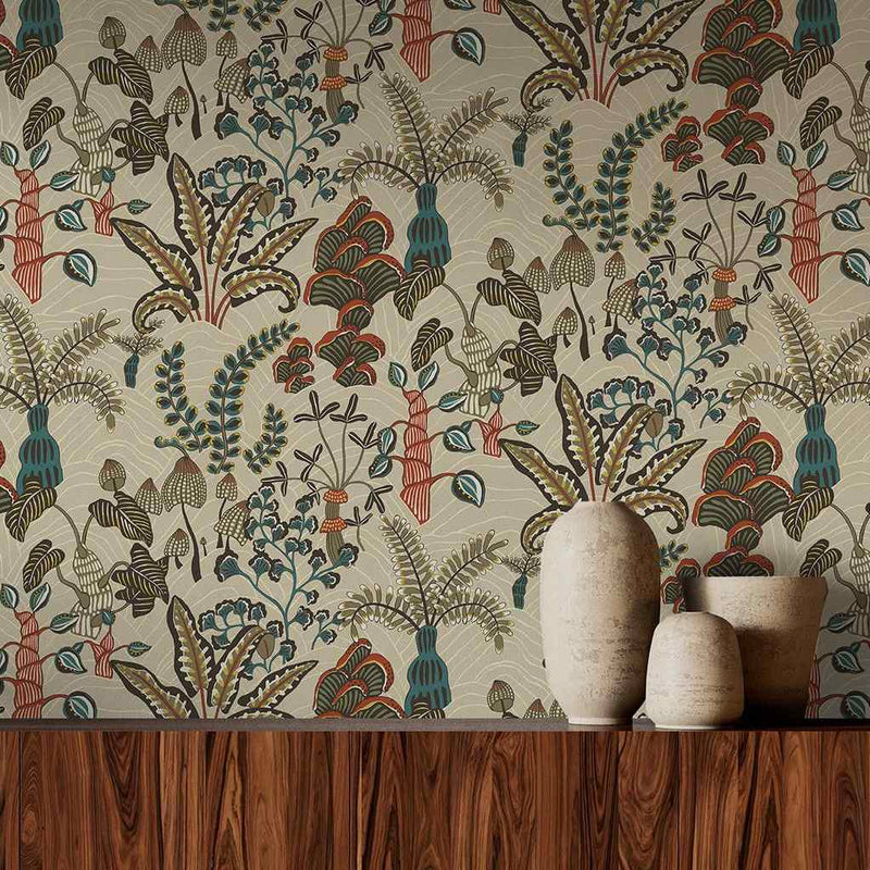 Woodland Floor Wallpaper - Stone & Teal - Josephine Munsey