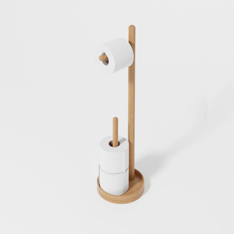 Yoku Freestanding Toilet Roll Holder - Natural Oak