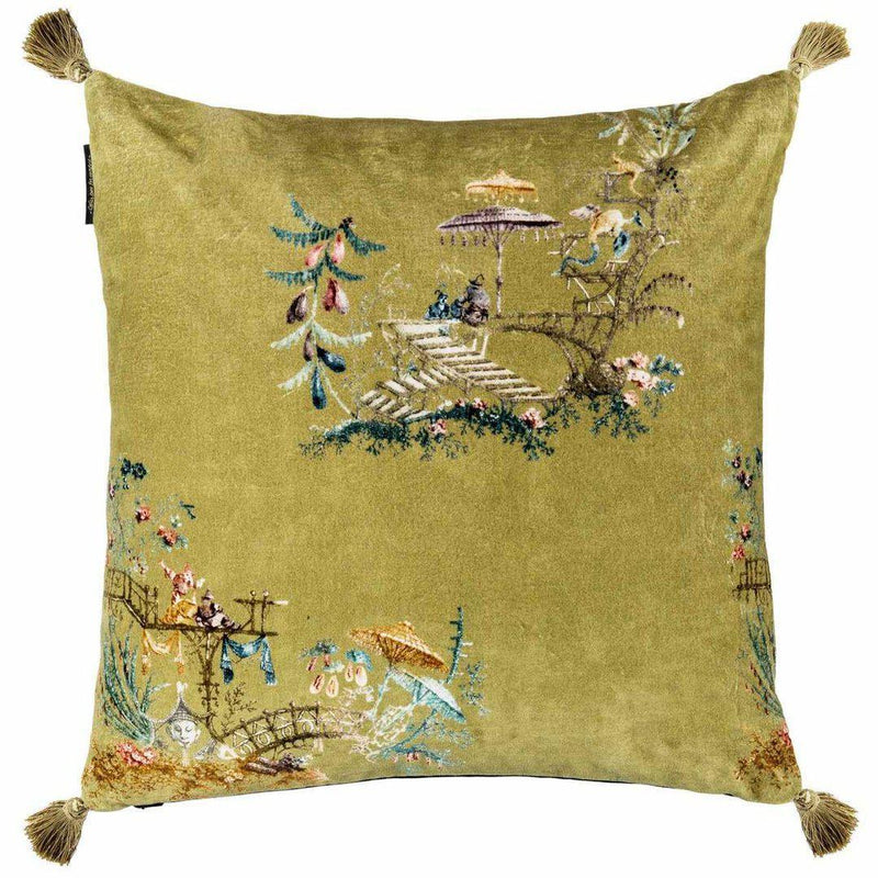 Birds of the Garden Velvet Embroidered Cushion - MINDTHEGAP