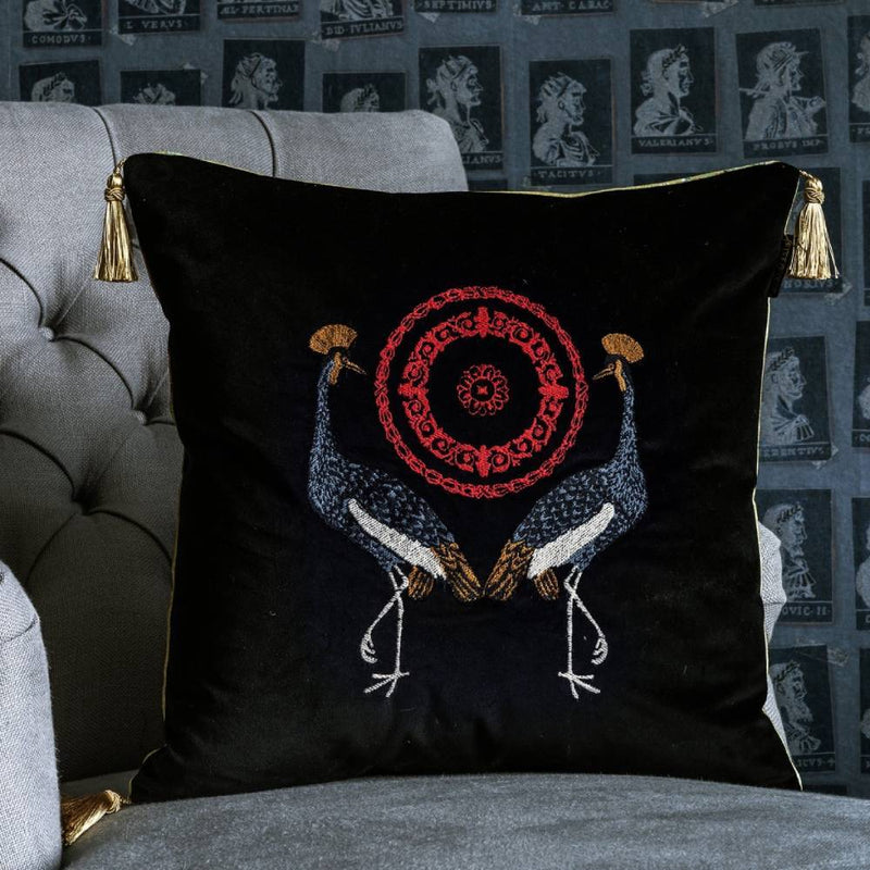 Birds of the Garden Velvet Embroidered Cushion - MINDTHEGAP