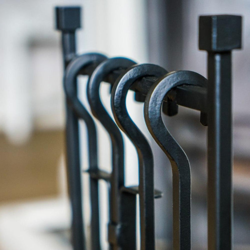 Black Iron Hanging Rack Fire Tools Set