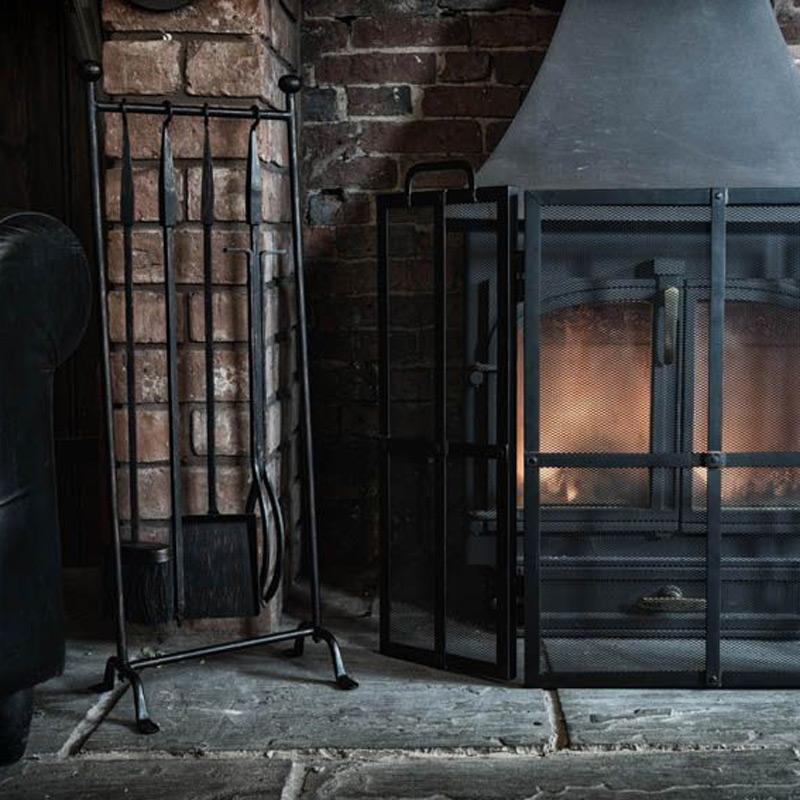 Black Iron Hanging Rack Fire Tools Set