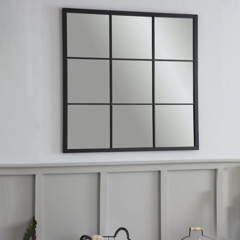 Black Square Window Pane Outdoor Mirror