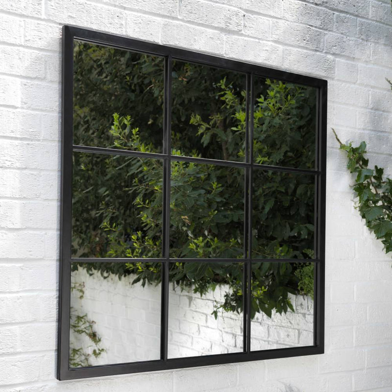 Black Square Window Pane Outdoor Mirror