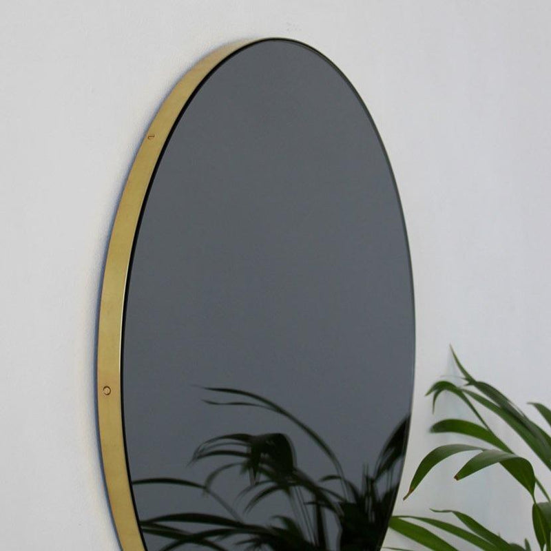 Black Tinted Orbis Round Mirror - Brass Frame