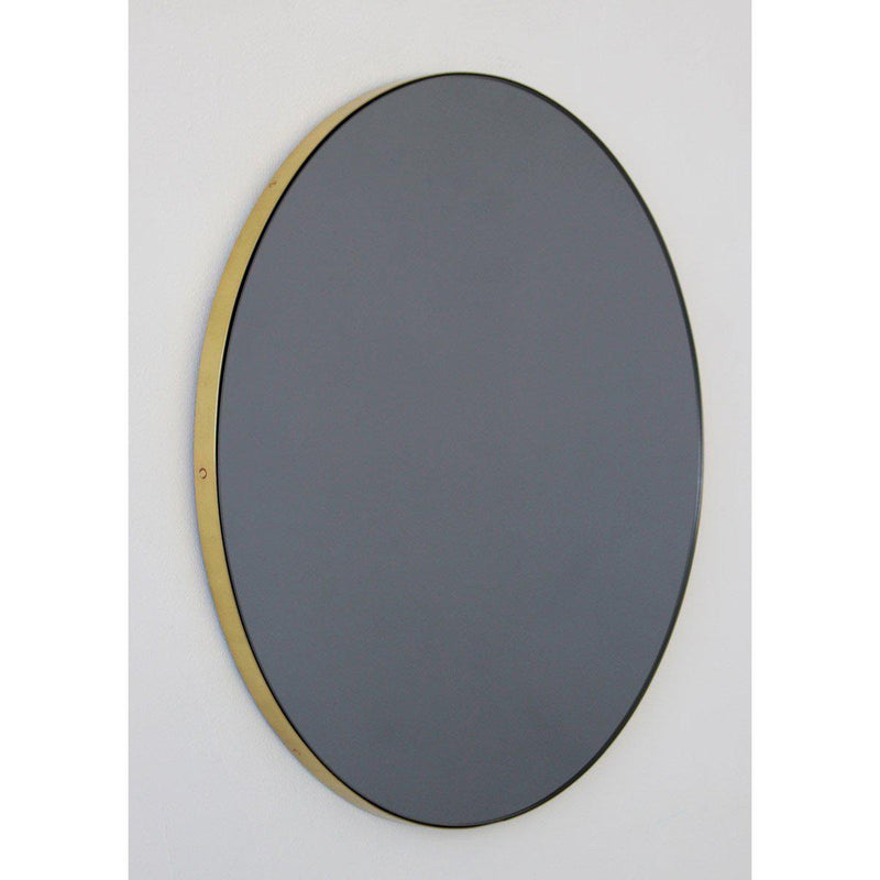 Black Tinted Orbis Round Mirror - Brass Frame