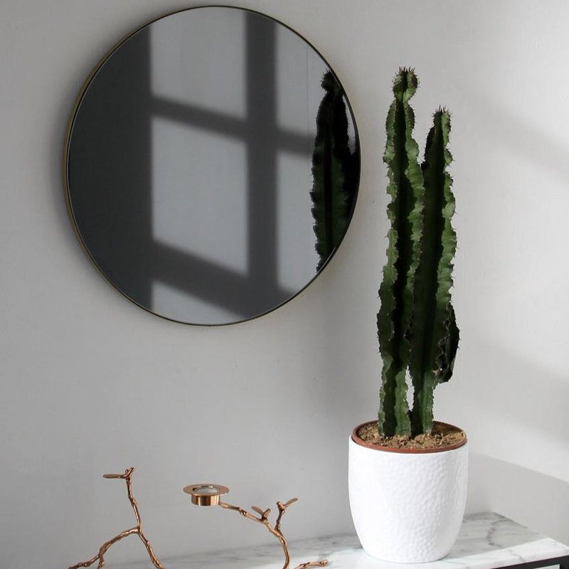 Black Tinted Orbis Round Mirror - Brass Frame