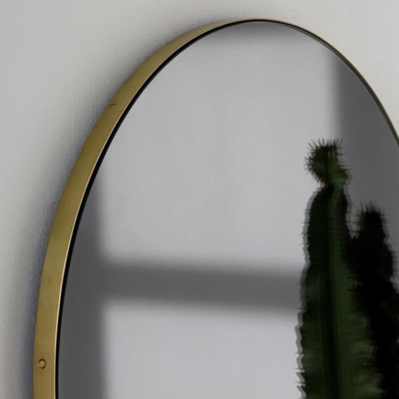 Black Tinted Orbis Round Mirror - Brass Frame