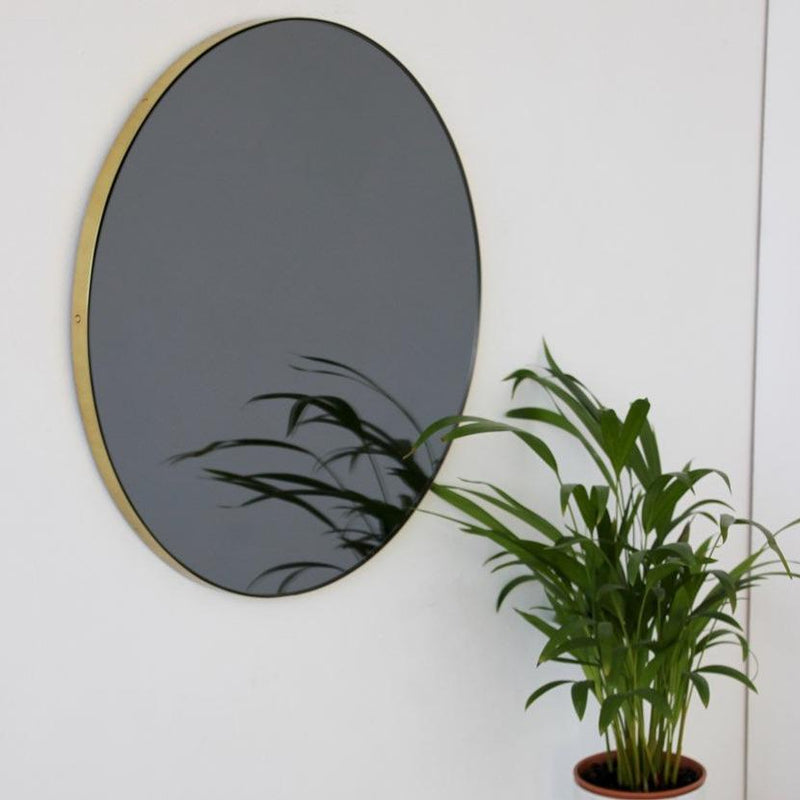 Black Tinted Orbis Round Mirror - Brass Frame