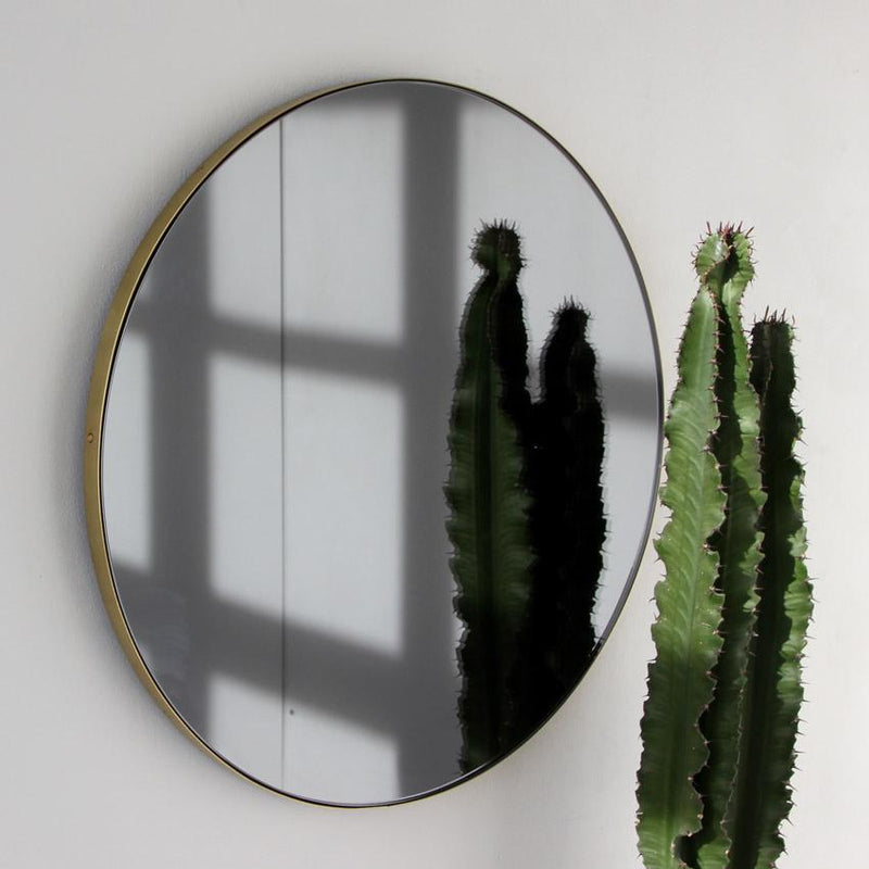Black Tinted Orbis Round Mirror - Brass Frame