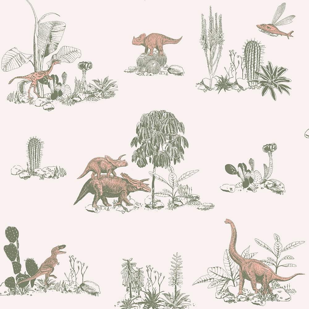 Dino Classic Wallpaper - Pink Green - Sian Zeng