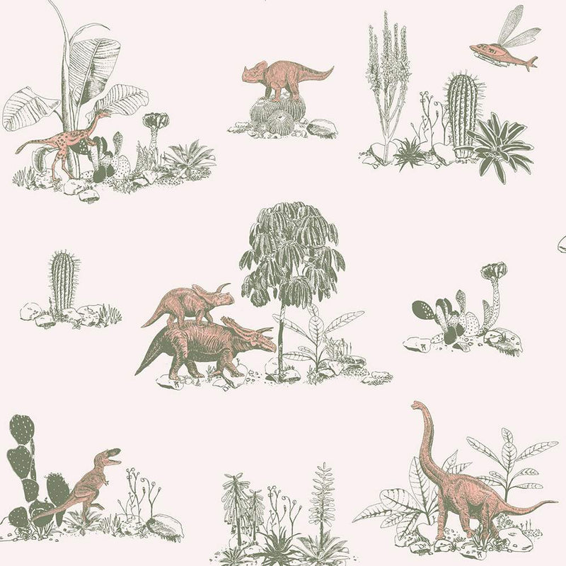 Dino Classic Wallpaper - Pink Green - Sian Zeng