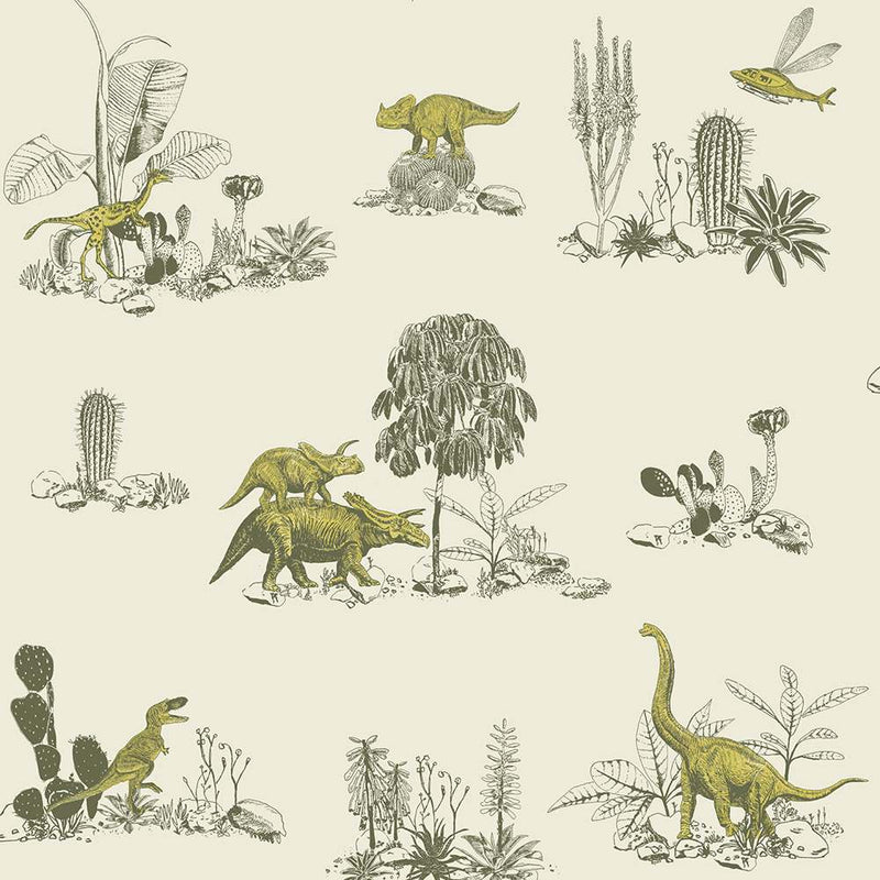 Dino Classic Wallpaper - Yellow Green - Sian Zeng