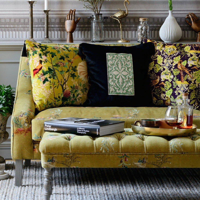 Edward Ottoman Tufted Bench - Chinoiserie Velvet