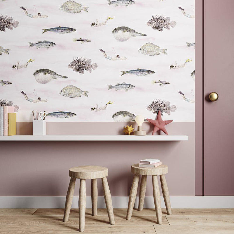 Fish Classic Wallpaper - Pink - Sian Zeng