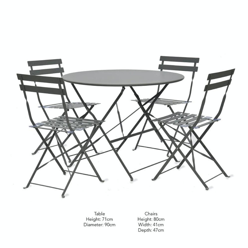 Large Folding Bistro Table & 4 Chair Set - Carbon