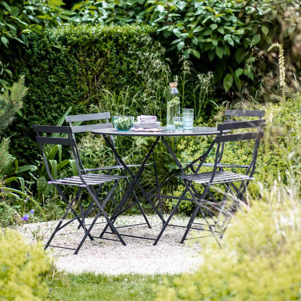 Large Folding Bistro Table & 4 Chair Set Carbon