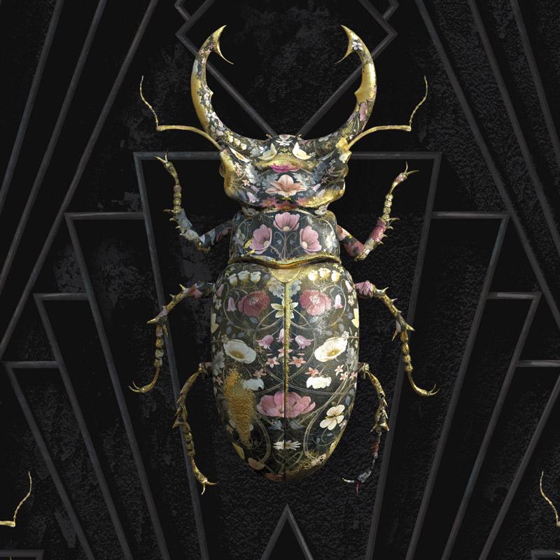 Lucanidea Botanicus Wallpaper - Insects Noir - Carmine Lake